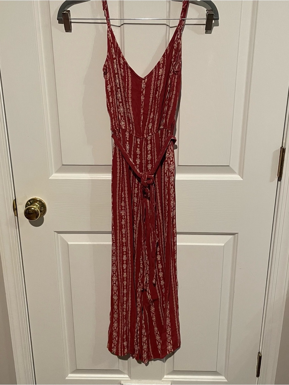 Mi Ami Women's Small Red V-Neck Sleeveless Jumpsuit with Tie Waist Wide Leg